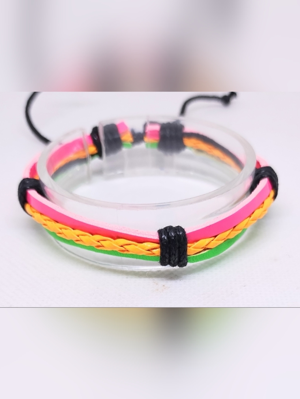 Men's Bracelet Leather Braided Layered Pink Yellow Jewelry New G6